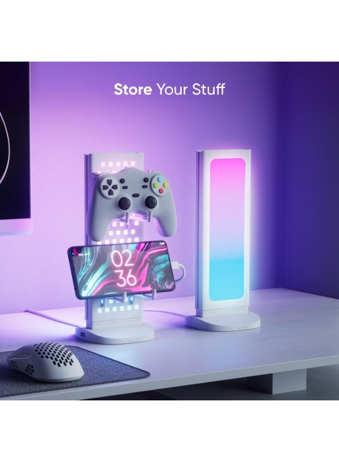 Nanoleaf Pegboard Desk Dock with LED Display | RGB Light Effects, Desk Storage, Connectivty, Stylish Desk Set-up for Gen Z, Compatible with Mac & Windows - White - Image 4